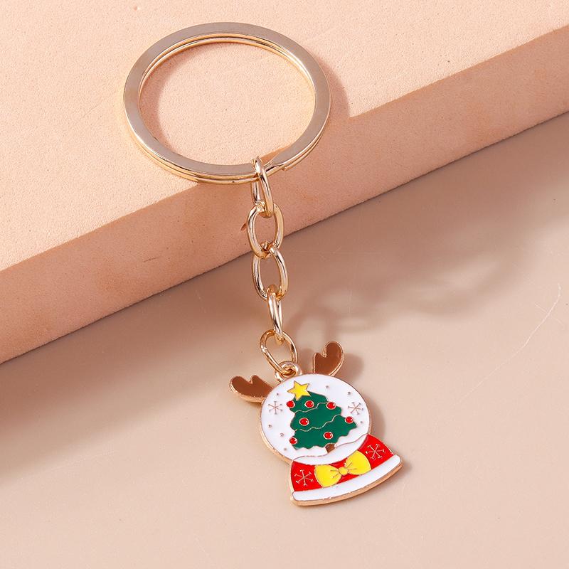 Cute Enamel Christmas Santa Claus Keychain Snowman Key Ring Pendants for Key Holder Handbag Accessories DIY X'mas Jewelry Gift