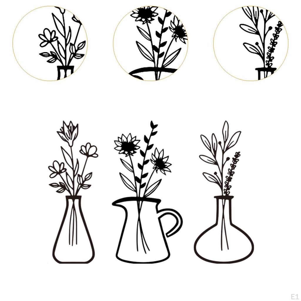 3 Pieces Vase Wall Hanging Decor Flowers Art Collectible Crafts Black Figurine Decorative