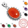 925 Sterling Silver Pendant Women Gemstone Handmade Jewelry Easter Gift Amber Amethyst Black Onyx Carnelian Garnet Quartz Green Onyx Gold Stone