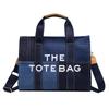Retro Embroidered Letter Denim Tote with Contrast Stitching