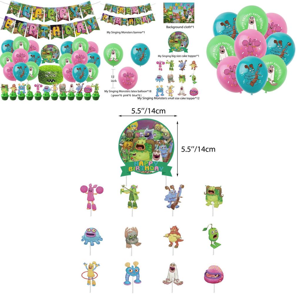 Красочный Монстр Музыкальный Концерт Украшения для Вечеринки по Случаю Дня Рождения Лесное Существо Вымпел Баннер Воздушные Шары Топперы для Торта