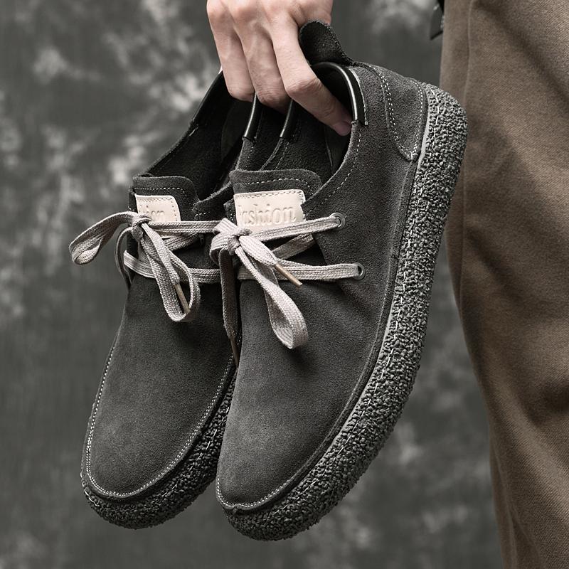 Men's Popular Cow Leather High-silk Suede Grey Brown Casual Shoes Genuine Cow Suede Leather Men Flats Shoes Man Sneakers Shoes