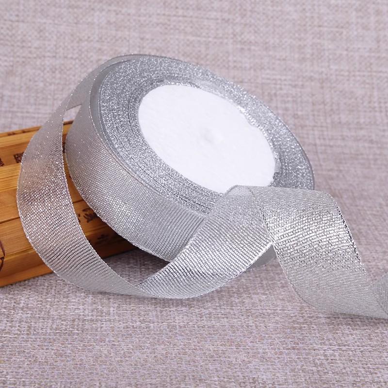 Ленты с блестками 6-50 мм 25 ярдов Золотая/Серебряная Металлическая Органза Лента для Свадебного Торта Подарочное Украшение DIY Принадлежности для Рукоделия