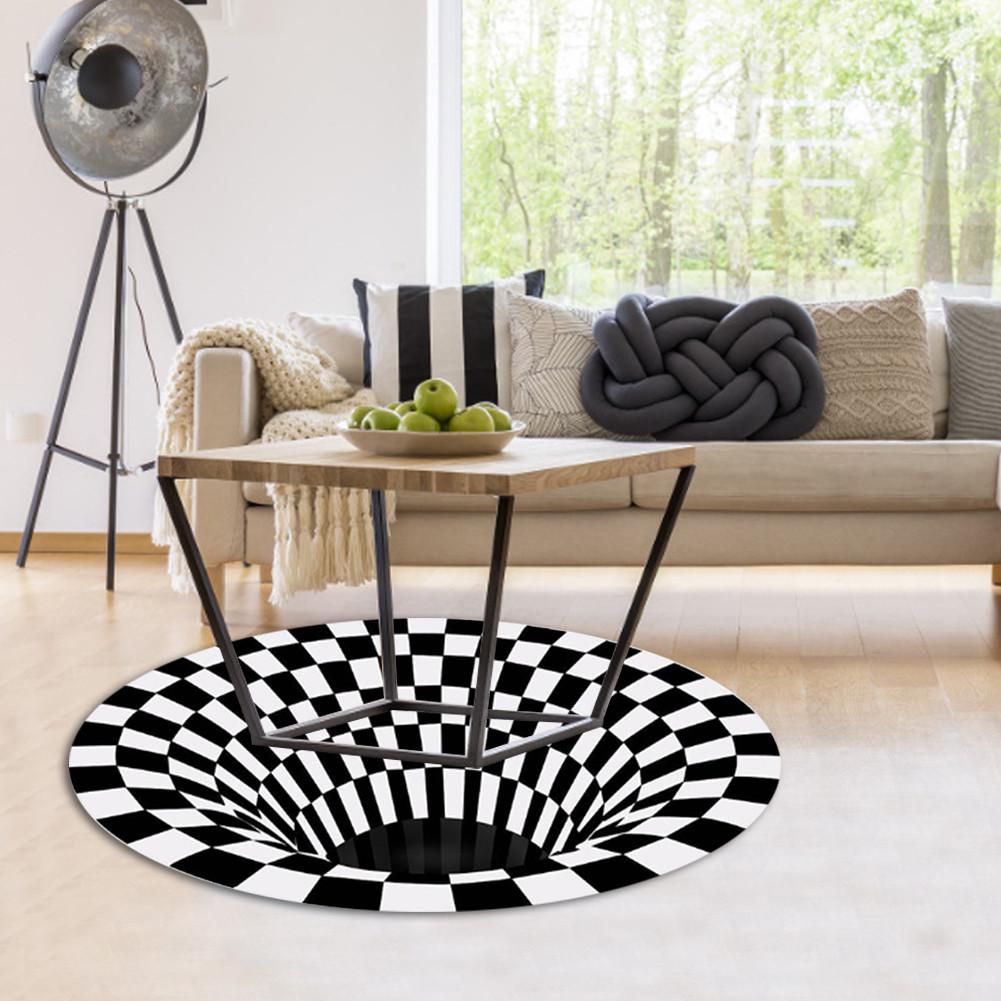Круглый черный белый сетчатый ковер 3D Vortex Room Bedroom Anti Slip Floor Mats Home Carpet Rugs