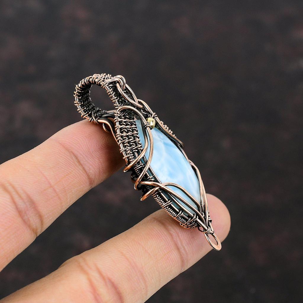 Larimar Pendant Copper Wire Wrapped Pendant Gemstone Pendant Copper Wire Jewelry Pendant For Women Handmade Larimar Jewelry Engagement Gift
