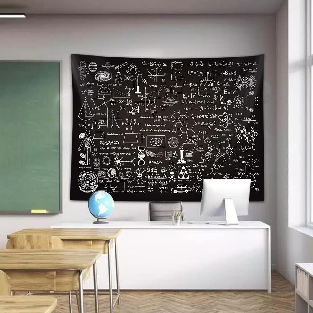 Extra Large Classroom Tapestry for Science Lab Backdrop Decorations, Math Science Theme Table Cloth Tapestries Wall Hanging for Bedroom Dorm Living Ro
