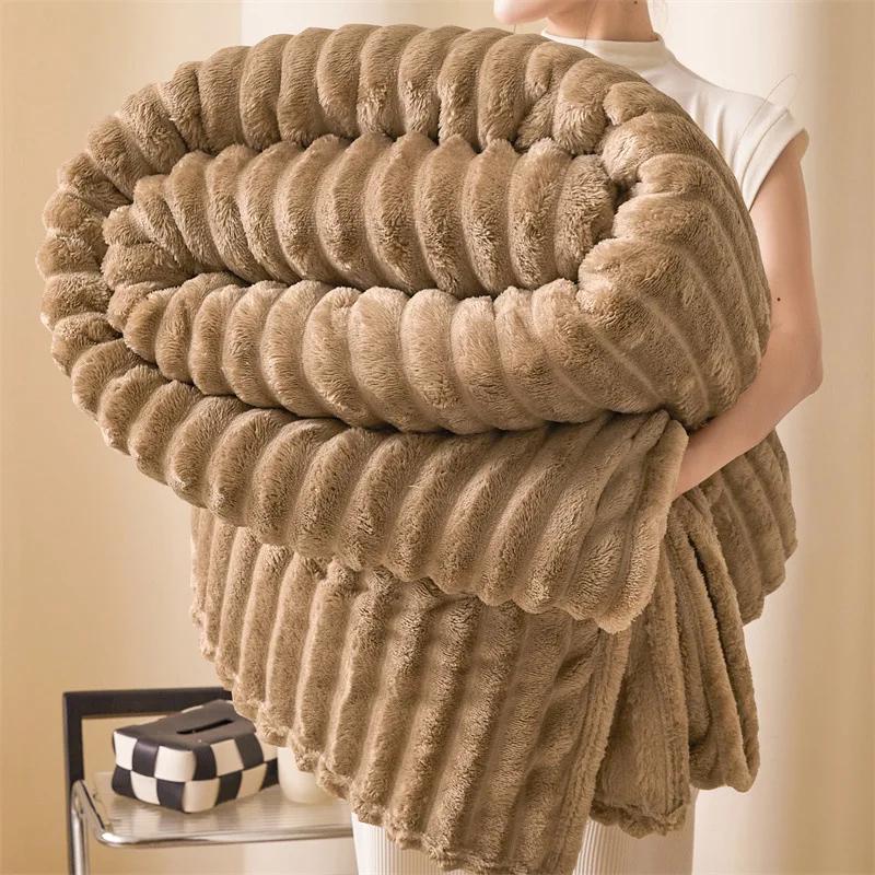 Легкая роскошь Однотонное Утолщенное Искусственный Кроличий Мех Плюшевый Диванный Плед Сезон Универсальный Толстый Теплый Кондиционер Накидка для Сна