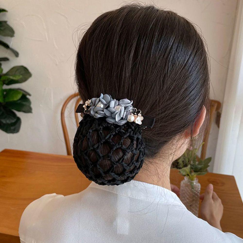 Simple Pearl Flower Cloth Headdress Hairnet Mesh Snood Korean Style Headwear Women Spring Clip