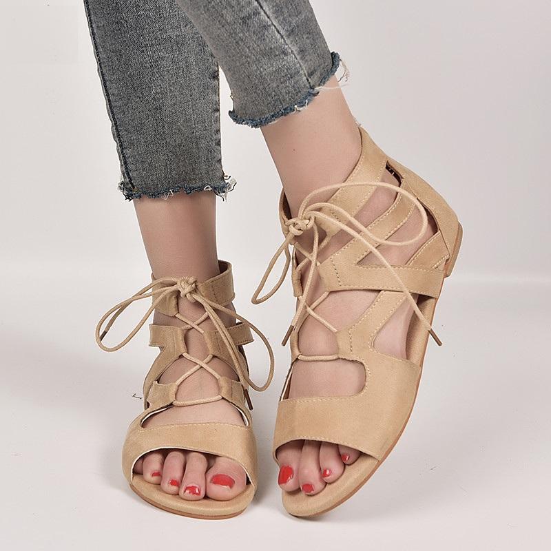 Летние сандалии женские с перекрестными шнурками на плоской подошве, модные дизайнерские женские сандалии-гладиаторы на шнуровке с ремешком, обувь Zapatos Mujer