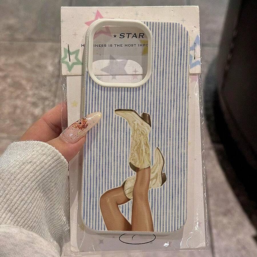 Модный розовый полосатый ковбойский ботинок Чехол для iPhone 17Air 16 15 14pro 13 12 11 Pro Max Plus Роскошный Y2K Эстетика Мягкий ТПУ Чехол
