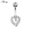 Alisouy 1pc Surgical Steel Crystal Zircon Flower Heart Leaf Bow-knot Dangle Button Navel Piercing Ring Belly Ring Body Jewelry
