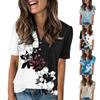 Women's Fashionable Casual Short Sleeve Button Print V-Neck Pullover Top