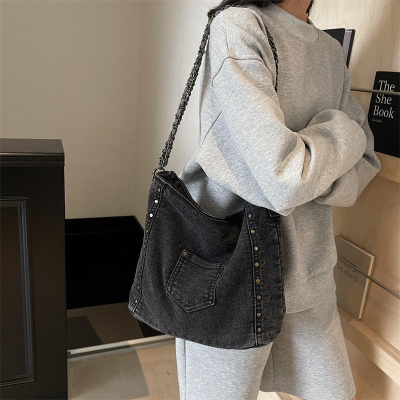 Винтажная джинсовая сумка-тоут, большая вместительная сумка через плечо, женская сумка через плечо с цепочкой