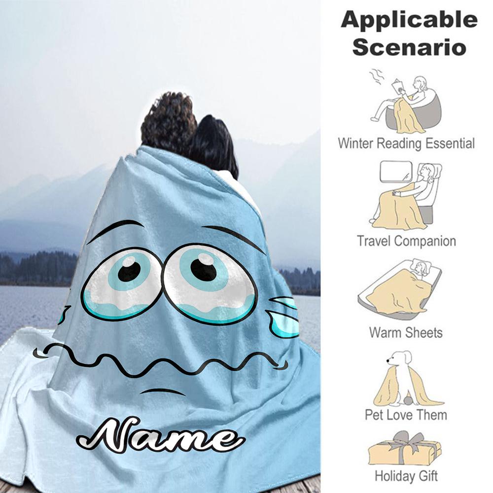 Tears Emoticon Customize Your Name Blanket Multi-purpose Customizable Blanket Soft Warm Cozy for Picnics Couch Chair Home Decor Four Seasons Universal