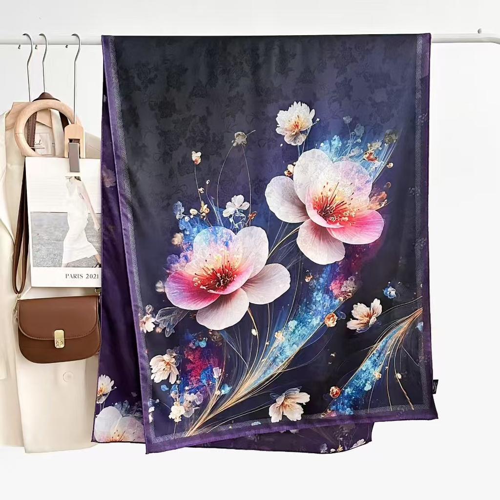 Двусторонний высококачественный длинный шелковый шарф-шаль из пряжи «Ароматное облако» 180 * 70 Ретро китайский стиль Элегантный шелковый шарф