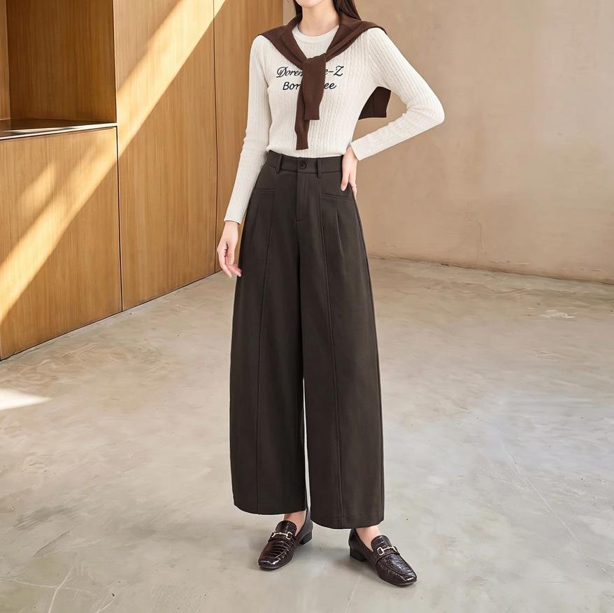 Women's High Waist Pleated Wide Leg Pants Casual Loose Fit Trousers