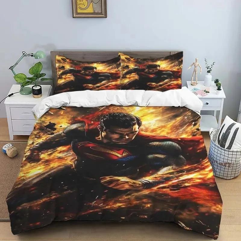 Classic S-Superman Bedding Set 135x200cm, Cartoon Duvet Cover and Pillowcase, Multiple Sizes, Bedroom Decoration, Gift for Boys