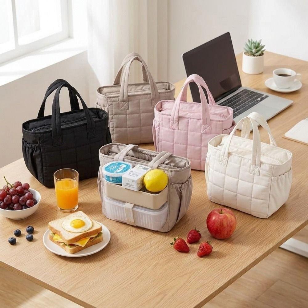 Thickened Quilted Lunch Bag Portable Food Thermal Box Fashion Insulated Lunch Tote  Office Worker