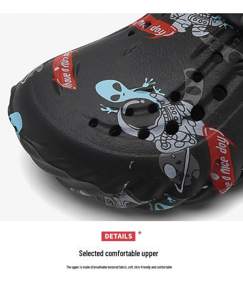 Мужские сандалии из ЭВА с толстой подошвой и принтом граффити: Универсальная обувь с отверстиями для заброда и пляжного ношения