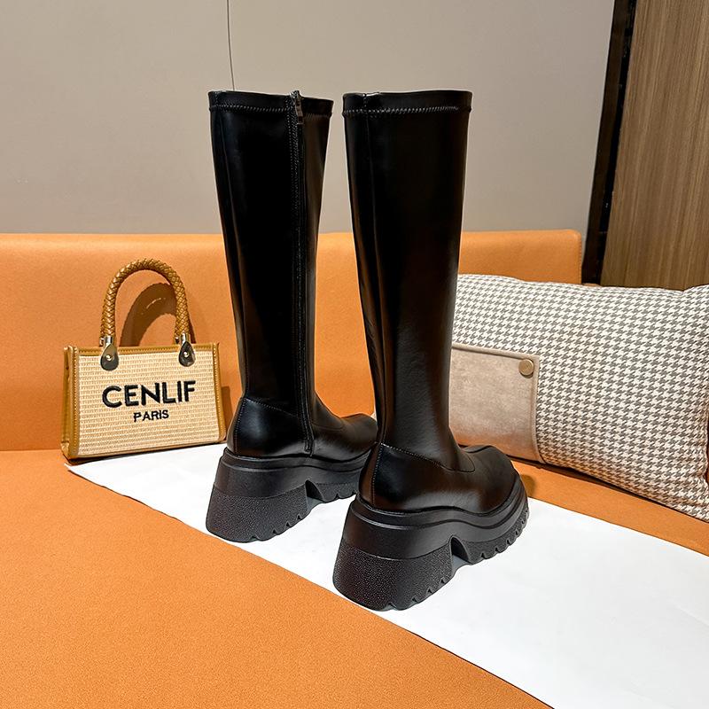 2 вида сапог~ женские новые осенние сапоги на толстой подошве и высоком каблуке, сапоги с широким голенищем для полных женщин