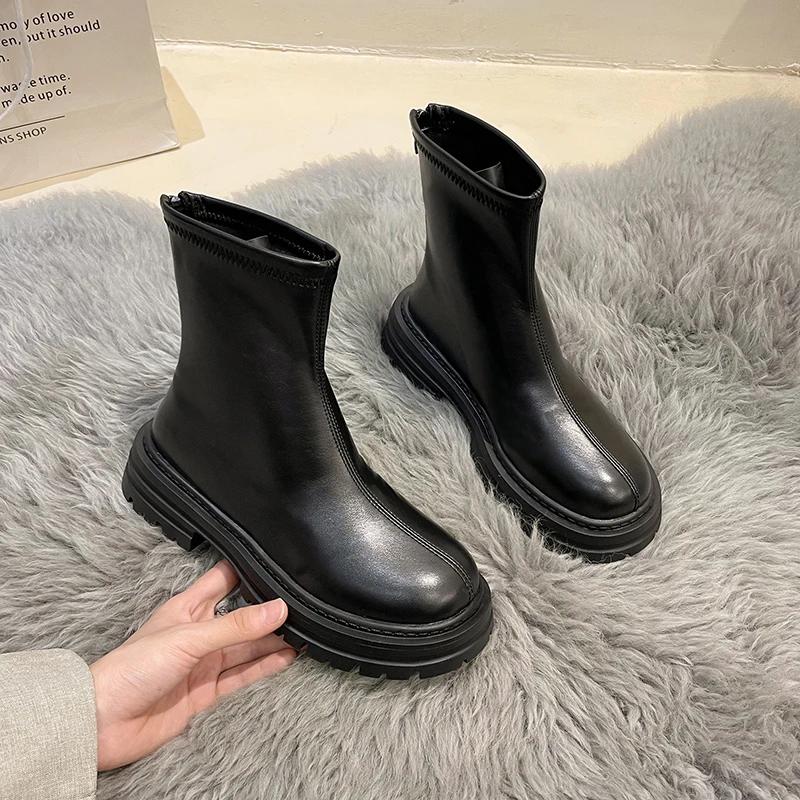Fashion Autumn Chunky Women Chelsea Boots Fashion Back Zippers Thick Heel Short Booties Retro Style Street Style Female Shoes
