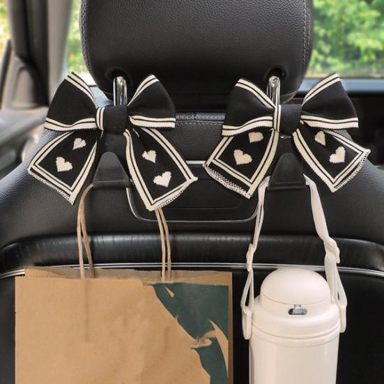 1/2Pcs Car Headrest Hooks Purse Bag Hangers Universal Easy Installation Cute Bow Design Storage Hooks Auto Interior Decor