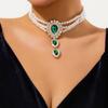 Retro Micro Inlaid Rhinestone Imitation Pearl Choker for Women Luxury Crystal Water Drop Pendant Necklace Party Wedding Jewelry