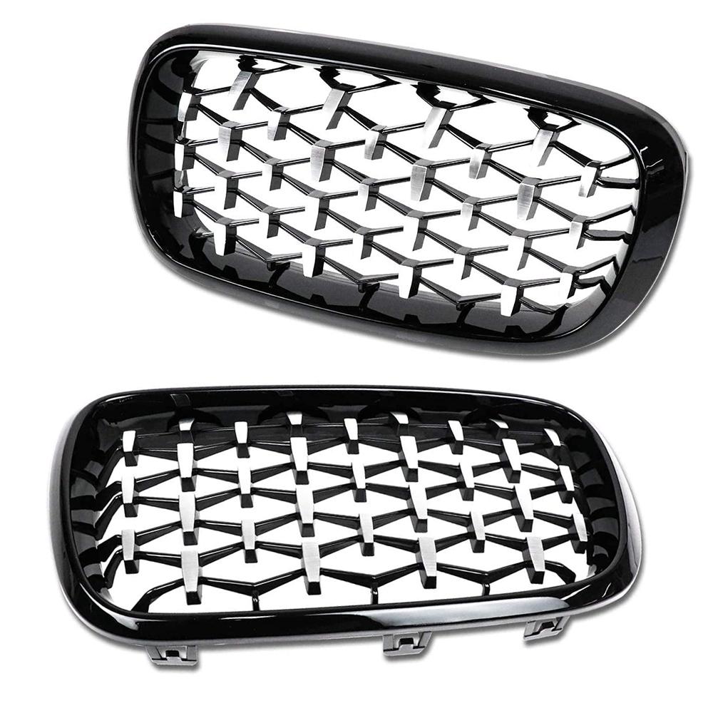 Пара автомобильных передних бамперов с алмазными решетками в форме почек для BMW X5 X6 M F15 F16 F85 F86 2014-2017 хромированный черный метеоритный стиль Racing