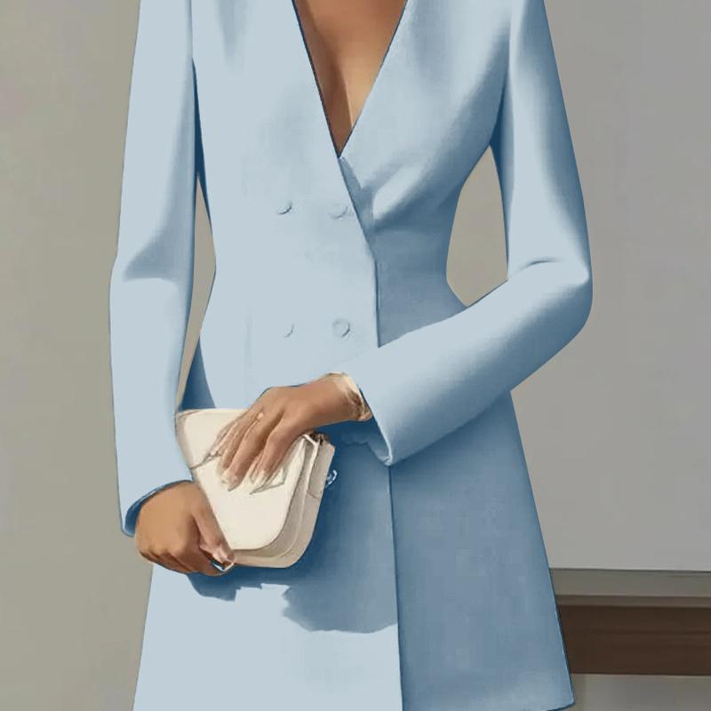 Women's V Neck Long Sleeve Blazer Mini Dress Slim Fit Elegant Office Dress