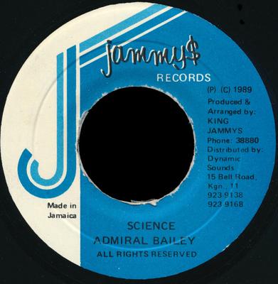 7-дюймовая пластинка ADMIRAL BAILEY - Science НИЧЕГО Jammy's Records 1989 Ямайка Регги, Ска и Даб Б/У