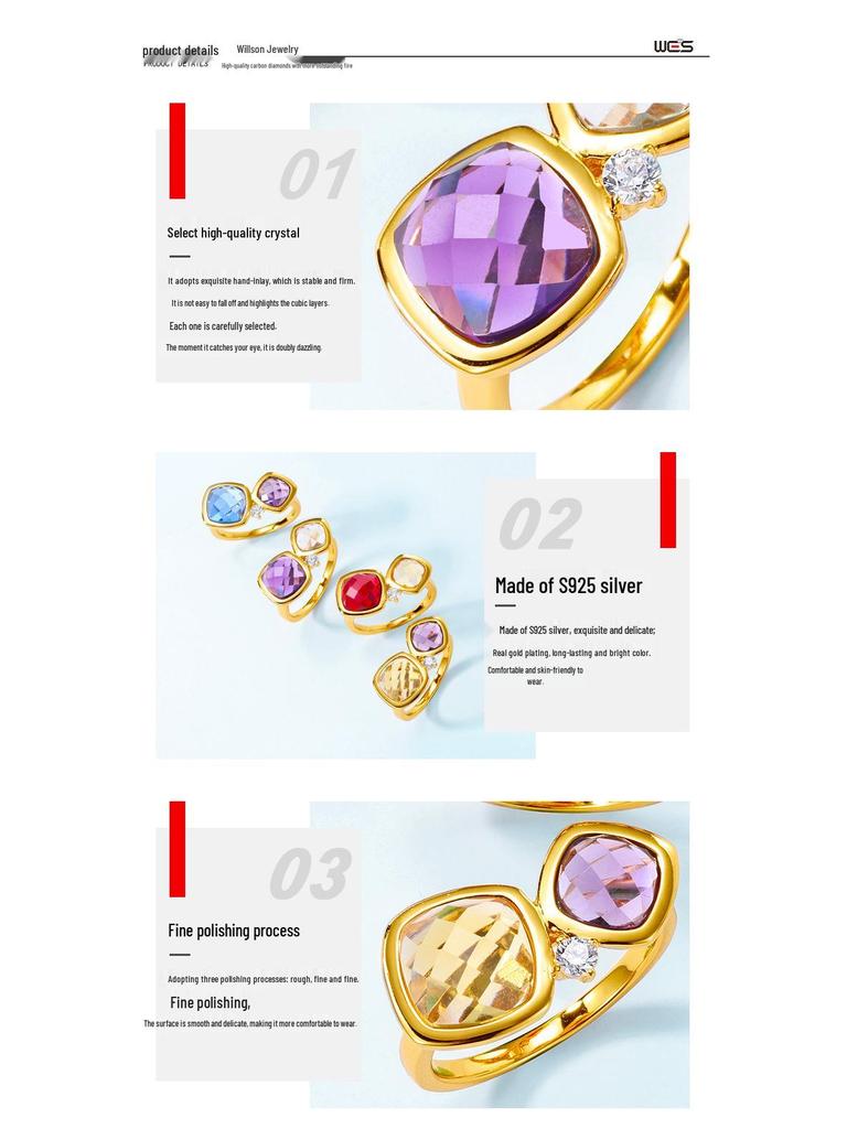 European-American Cross-border Zircon Ring: Women's S925 Sterling Silver, Two-Tone Candy Design, Light Luxury, Colored Zircon, Index Finger Ring