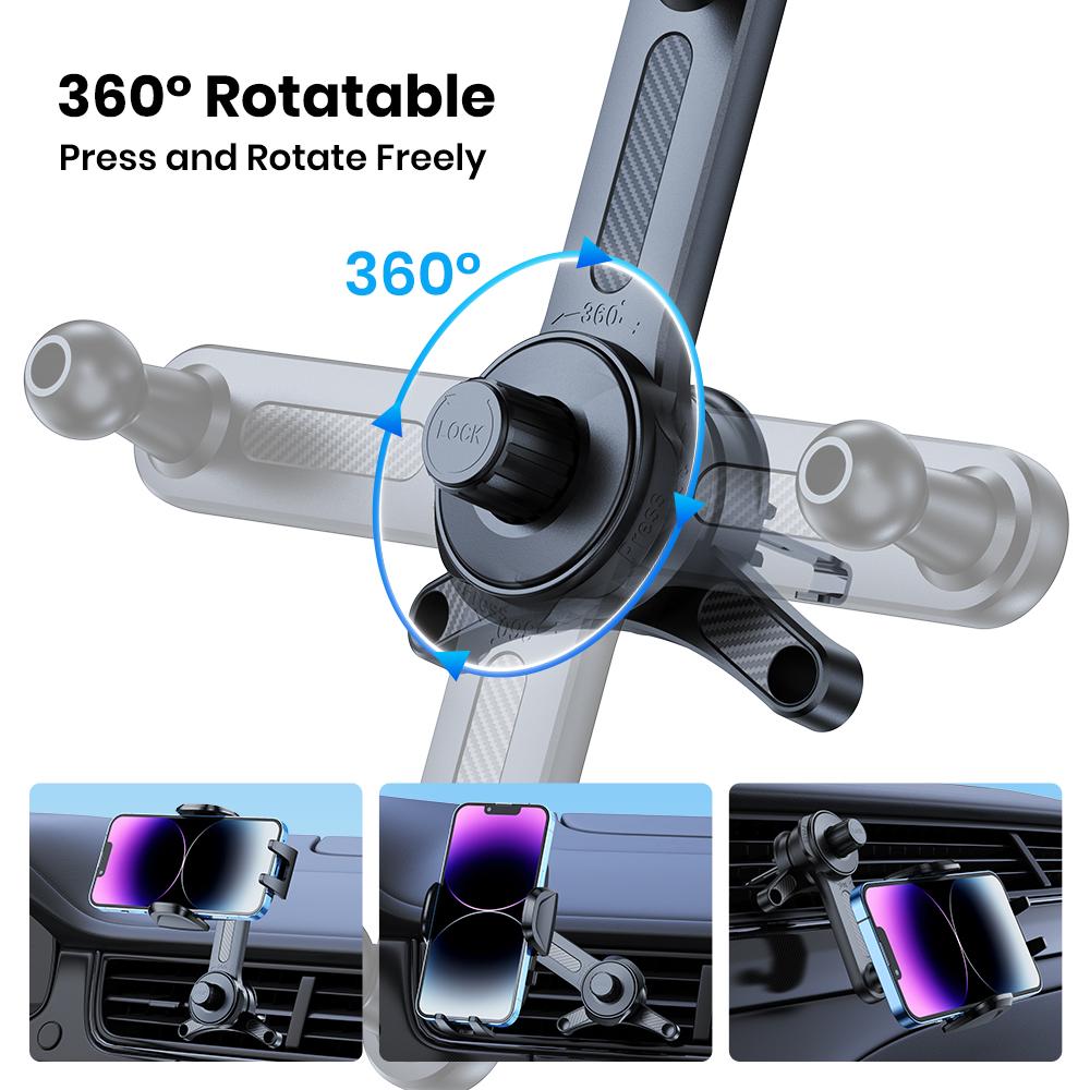 TOPK Car Phone Mount Holder 3-Point Support 360° Rotating Extended Arm Metal Hook Superior Stability Phone Holder for Car Cars 1
