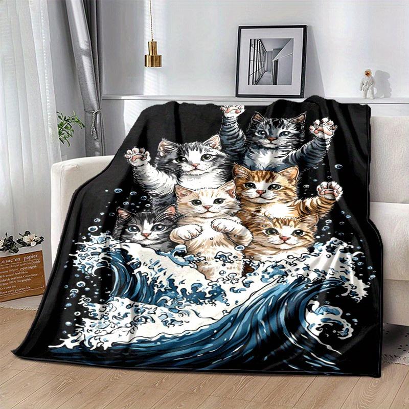1 шт. Легкое фланелевое одеяло с принтом кошек, Удобное и теплое одеяло, для кемпинга, дивана-кровати, дивана, офиса, подходит для подарков