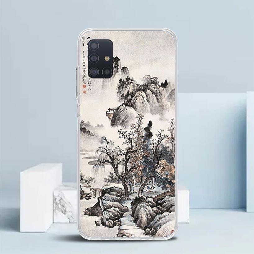 Художественный чехол в китайском стиле с чернильной живописью для Samsung Galaxy A12 A22 A32 A52 A72 A02S Чехол для телефона Note 20 Ultra 10 S10 Plus A51 A