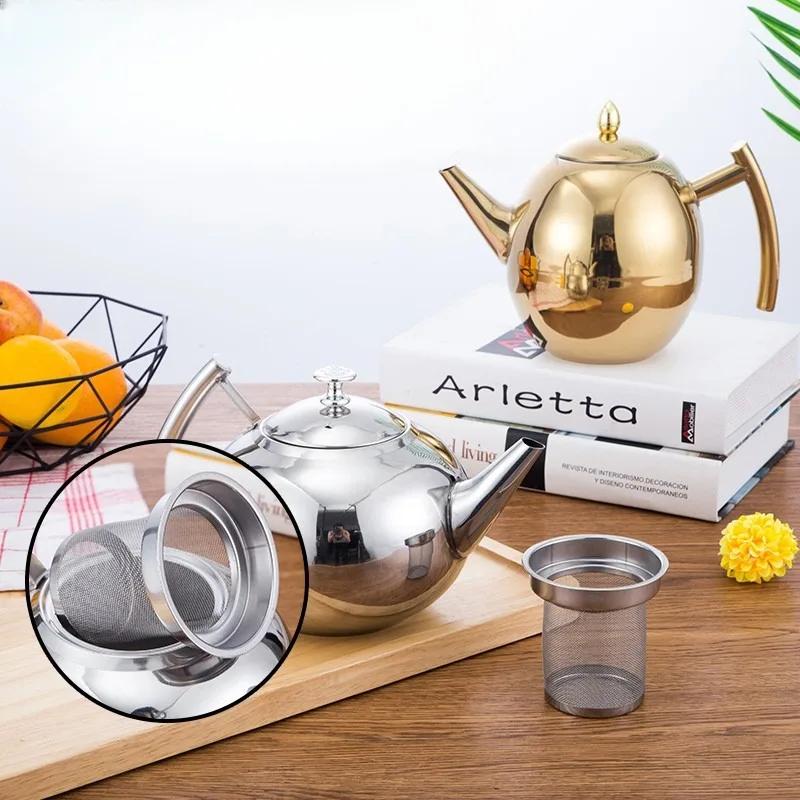 Утолщенный чайник из нержавеющей стали объемом 1-2 л, цветочный чайник с ситечком для отеля, ресторана, повара, индукционная плита