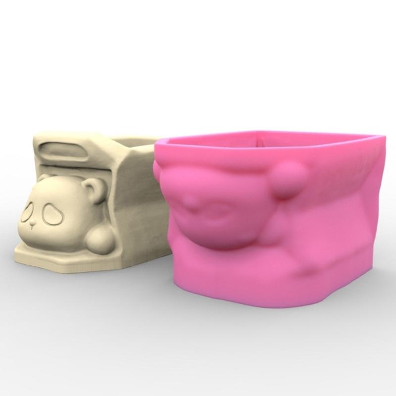 Cute Panda Head Shaped Planter Mold Flowerpots Molds Silicone Concrete Mould Hand-Making Supplies for Flowerpot Crafting