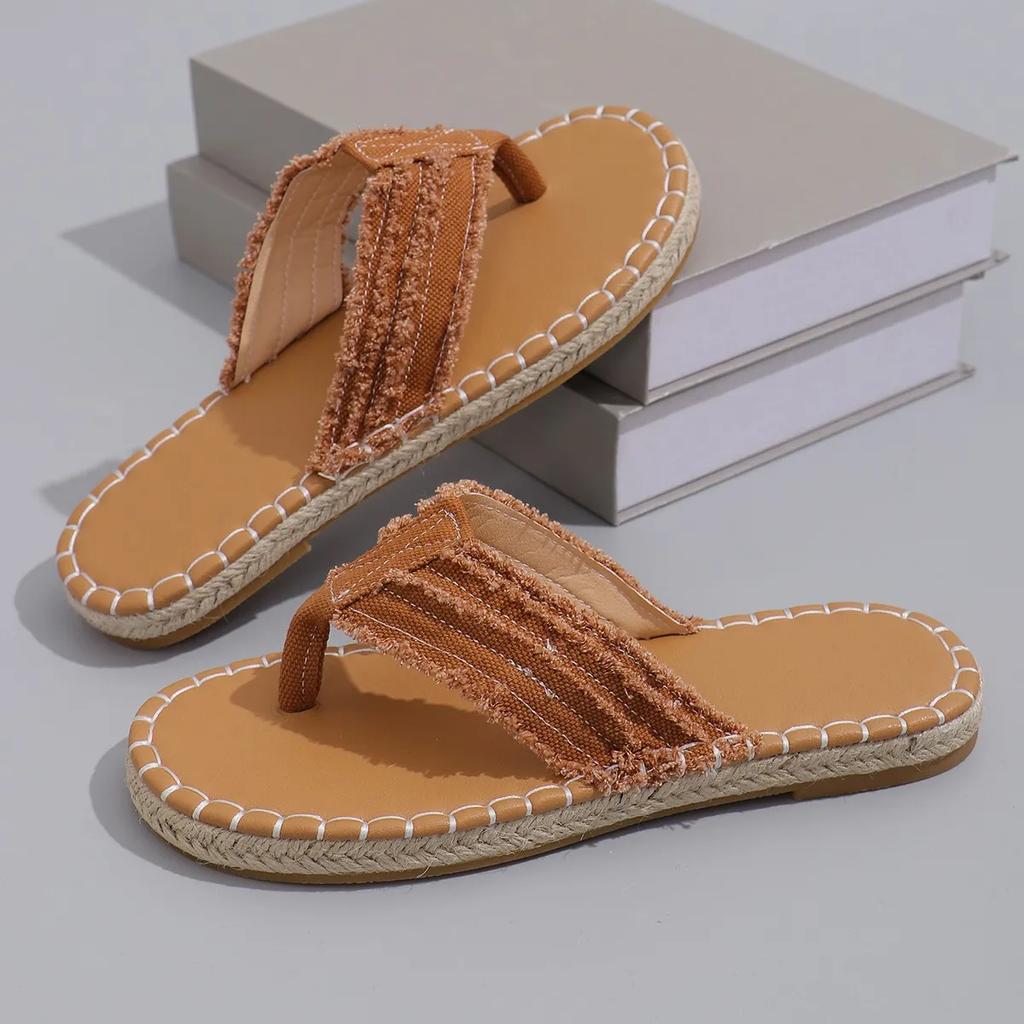 Мода 2024 года, женские модные тапочки, удобные пляжные шлепанцы, летние новые повседневные туфли на плоской подошве с мягкой подошвой, сплошные плюшевые кромки, парусиновые женские шлепанцы