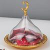 Gold Fruit Basket and Acrylic Lid Moon Ramadan Festival Alloy Candy Food Nut Organizer Wedding Home Desktop Tray Decoration,17cm