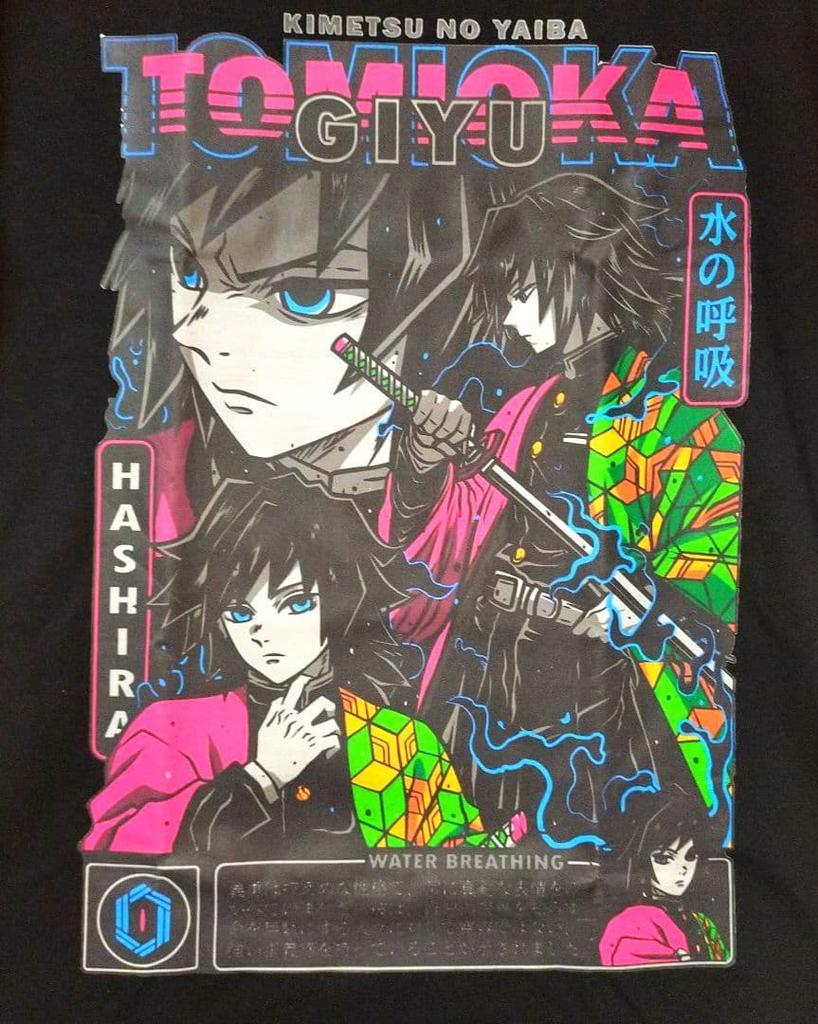 [ИСПОЛЬЗОВАН] Убийца демонов: Футболка Kimetsu no Yaiba Гию Томиока, размер M, черная