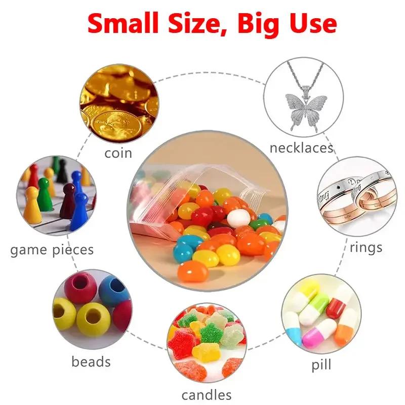 100 шт. утолщенные герметичные пакеты с застежкой-молнией, прозрачные пластиковые пакеты для хранения небольших ювелирных изделий, пищевая упаковка, многоразовые герметичные пакеты с застежкой-молнией