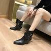 Women Ankle Boots Designer Leather Goth Shoes Luxury Pointed Toe High Heels 2025 Trend Wedges Punk Autumn Boots Snow Botas Mujer
