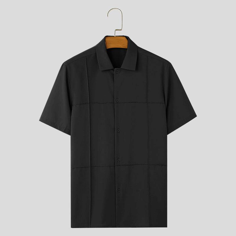 INCERUN Мужские летние рубашки с лацканами и пуговицами, повседневная рабочая одежда, офисные топы