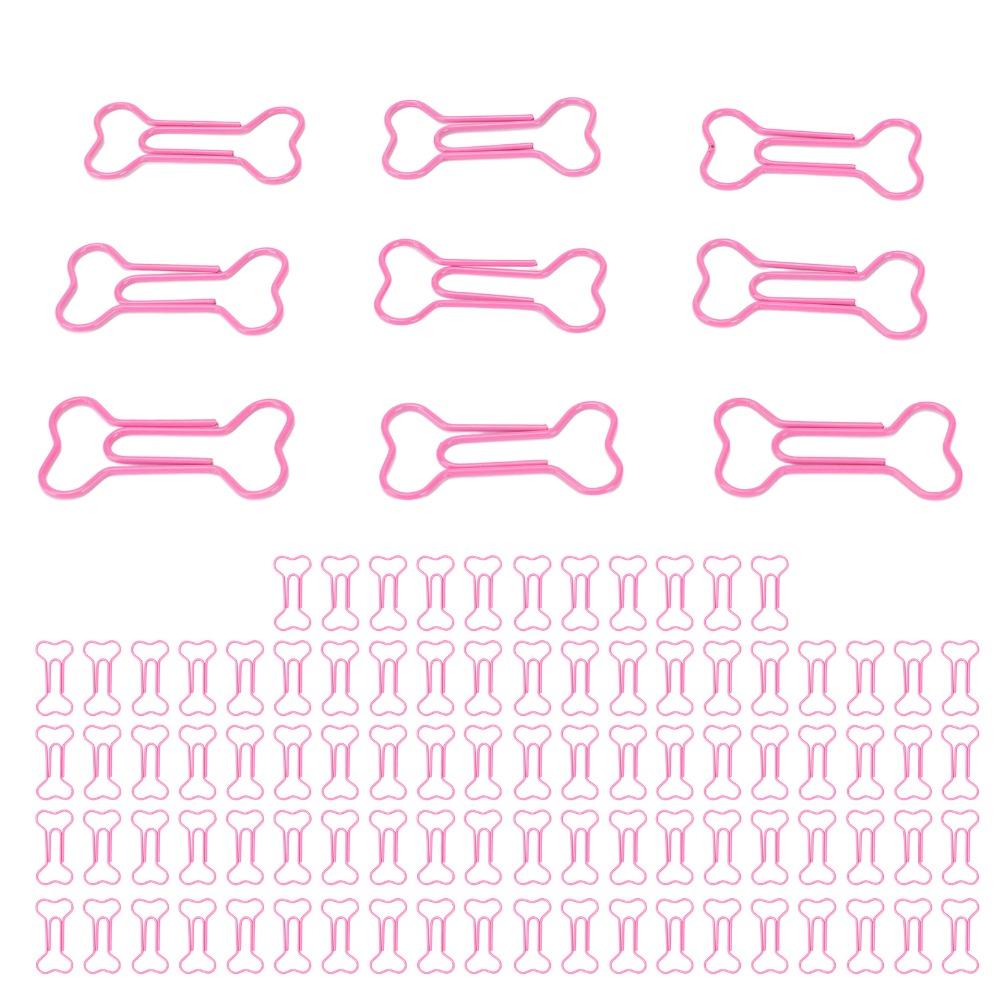 100Pcs Bone Shaped Paper Clips Pink Cute Paper Clips Small Paper Clips Office