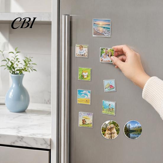 Kitchen Decor Magnet 10 Sets DIY Acrylic Fridge Kit, Square Refrigerator Decoration Crafts, Clear Picture Photo Holder for Home Office Set