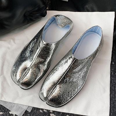 Burst Silver Tabi Shoes Women Split Toe Flats Spring Soft Loafers Female Slip-On Slides