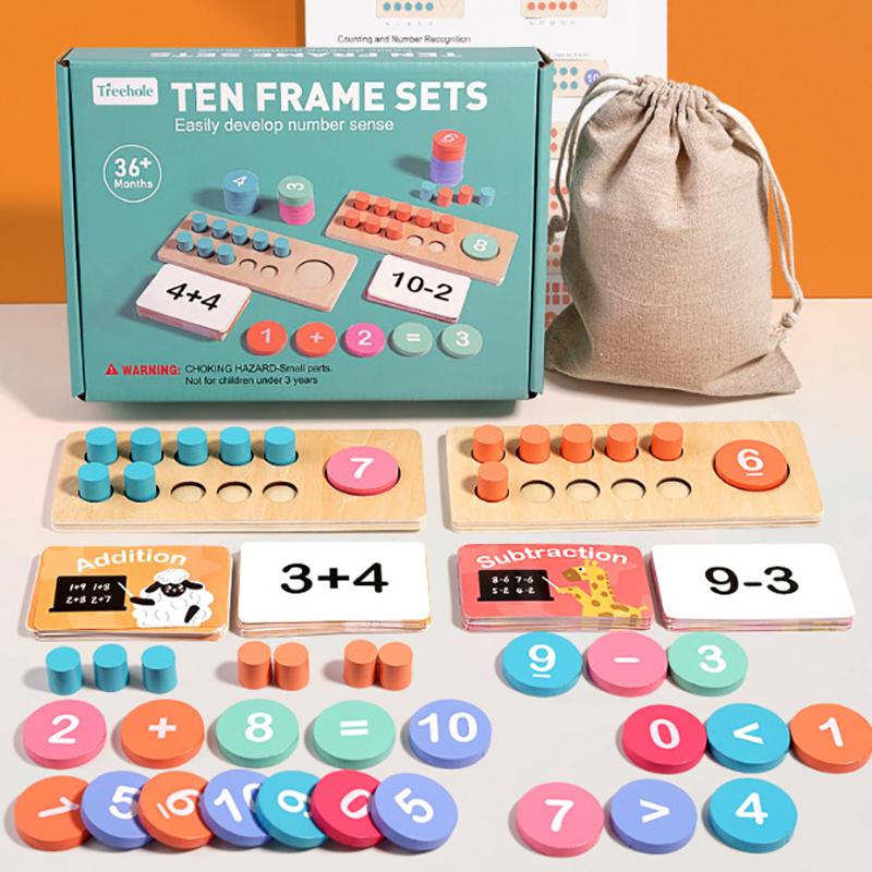 Детская деревянная доска с цифрами, когнитивное сопоставление, операции сложения и вычитания, обучение логическому мышлению по Монтессори, математические игрушки