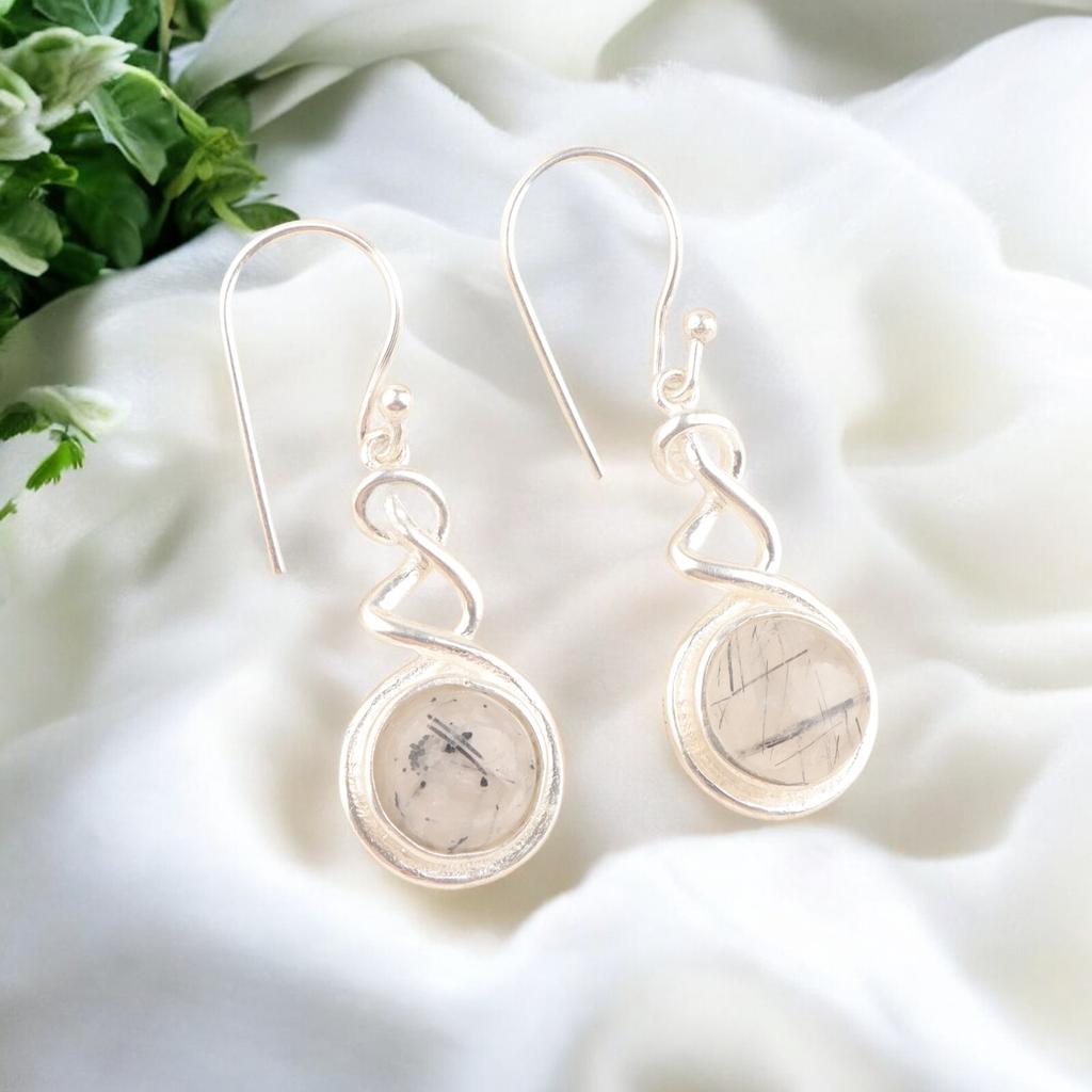 Handcrafted 925 Solid Silver Natural Black Rutile Gemstone Earrings, Gift ForHer CE-14-41