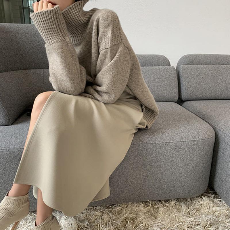 Женский осенне-зимний мягкий свободный вязаный свитер с высоким воротом