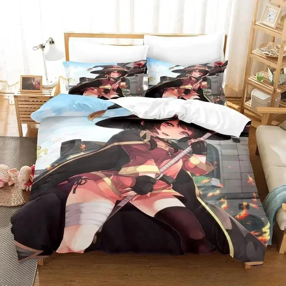 3d Каваий KonoSuba Постельный комплект с принтом с наволочкой Покрывало на кровать Мягкий Королевский размер Домашний Текстиль Взрослый Ребенок Спальня