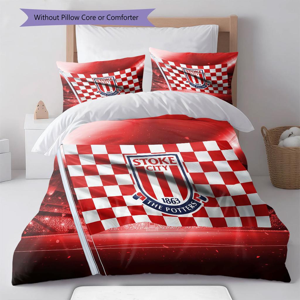 Stoke City F.C Bedding Quilt Set Quilt Cover Pillowcase Home Decoration Birthday Gift (1 * duvet cover + 2 * pillowcase, without core)
